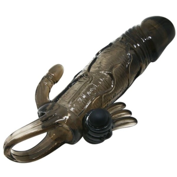 BAILE - BRAVE MAN PENIS COVER WITH CLIT AND ANAL STIMULATION DOUBLE BULLET BLACK 16.5 CM 6