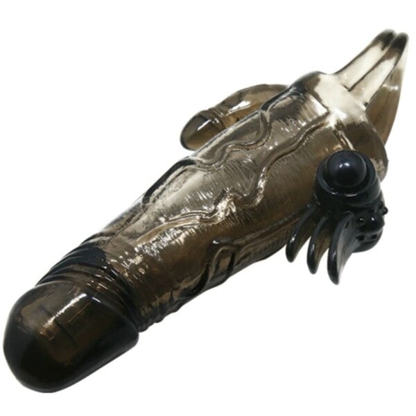 BAILE - BRAVE MAN PENIS COVER WITH CLIT AND ANAL STIMULATION DOUBLE BULLET BLACK 16.5 CM 7