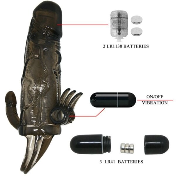 BAILE - BRAVE MAN PENIS COVER WITH CLIT AND ANAL STIMULATION DOUBLE BULLET BLACK 16.5 CM 8
