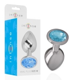 Intense - Aluminum Metal Anal Plug With Blue Glass Size M