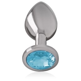 Intense - Aluminum Metal Anal Plug With Blue Glass Size M-1