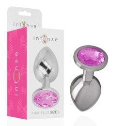 Intense - Aluminum Metal Anal Plug With Pink Crystal Size L