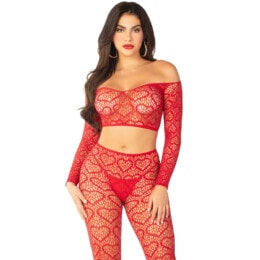 LEG AVENUE - CROP TOP + STOCKINGS RED ONE SIZE 2