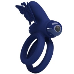 PRETTY LOVE - JAMELE DOUBLE RING WITH VIBRATION & BUTTERFLY STIMULATOR BLUE 2