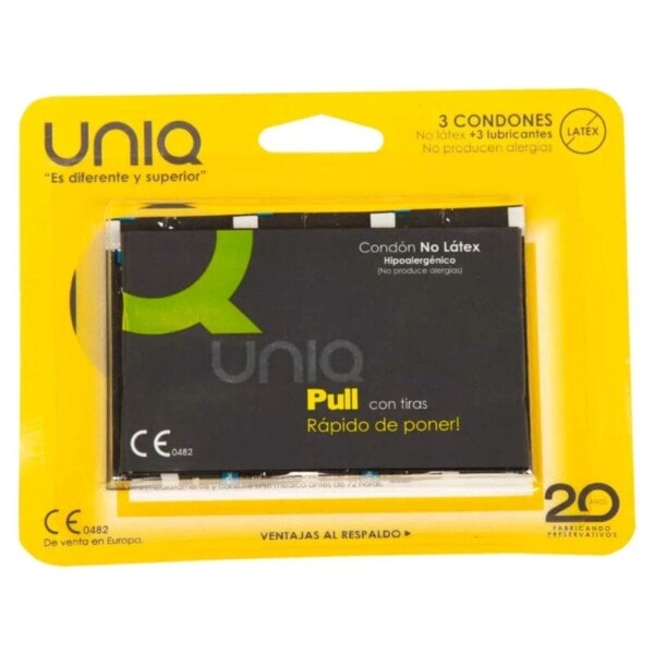 UNIQ - PULL LATEX FREE CONDOMS WITH STRIPS 3 UNITS UNIQ - PULL LATEX FREE CONDOMS WITH STRIPS 3 UNITS